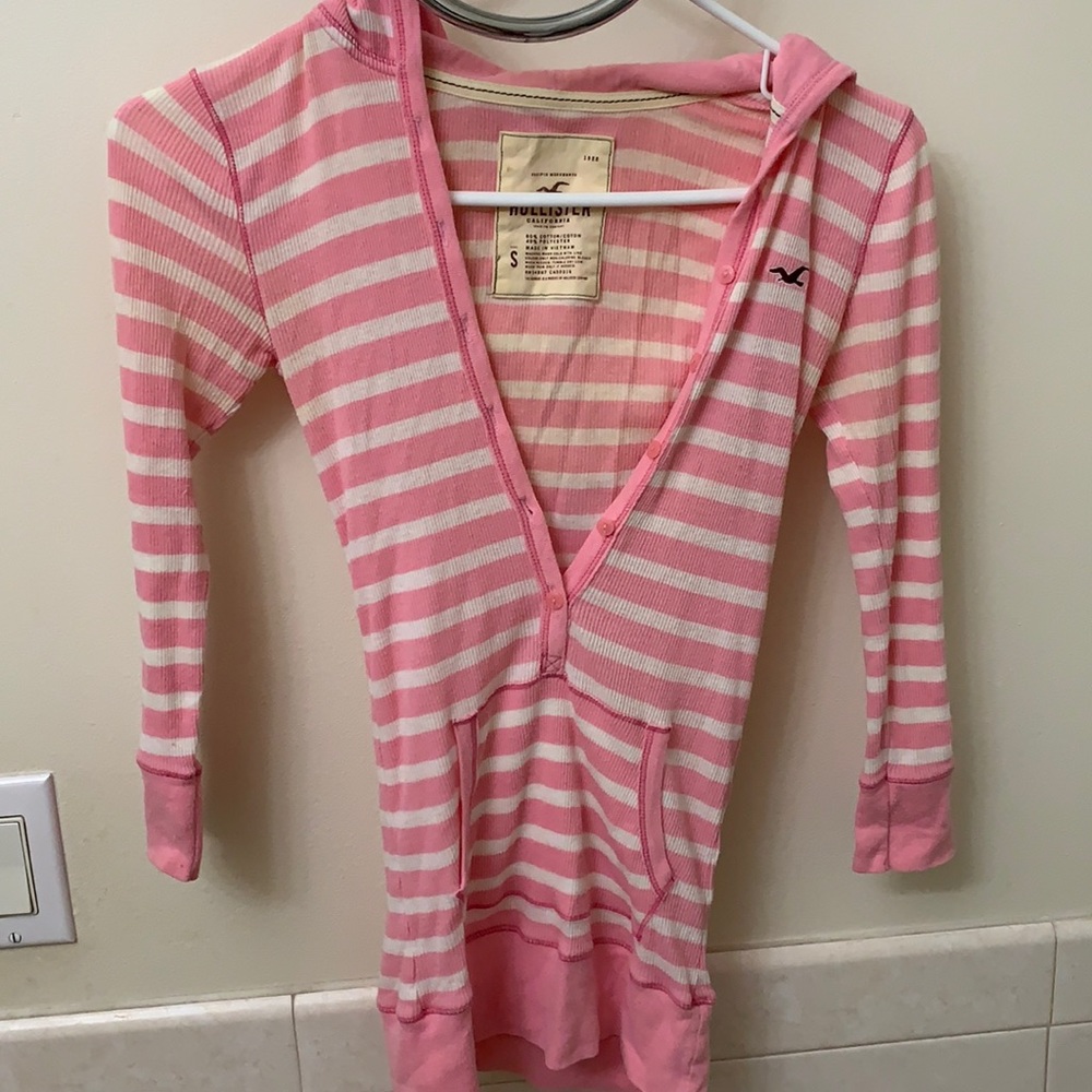Hollister pink/ white stripe long sleeve